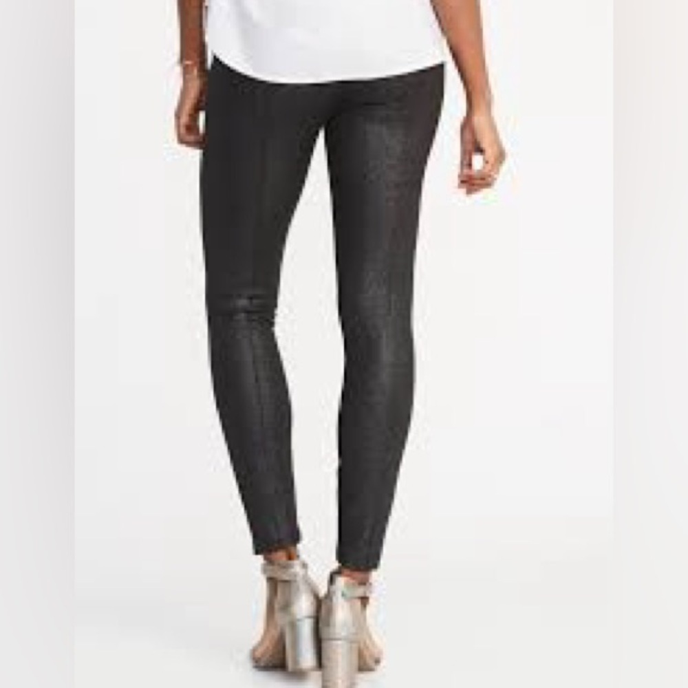 Old Navy Size L High-Waisted Black Stevie Metallic Shimmer Ponte-Knit Pants